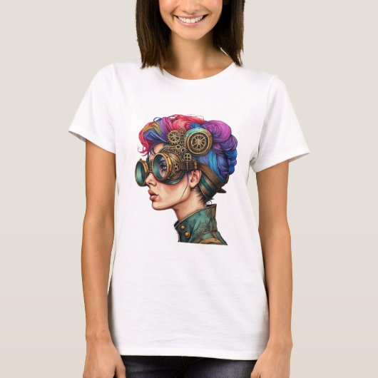 Steampunk Rainbow Hair Portret T-shirt (Voorkant)