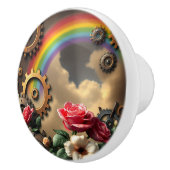 Steampunk Rainbow, Roses and Metal Gears Keramische Knop (Rechts)