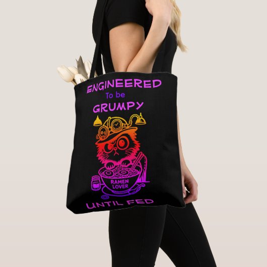 Steampunk Ramen Kat Grappige Anime Zwarte Tote Bag (Dichtbij)