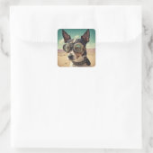 Steampunk Rat Terrier Dog in woestijn Vierkante Sticker (Tas)