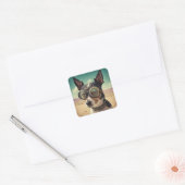 Steampunk Rat Terrier Dog in woestijn Vierkante Sticker (Envelop)