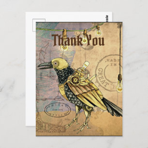 Steampunk Raven bedankt Briefkaart