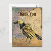 Steampunk Raven bedankt Briefkaart (Voorkant / Achterkant)