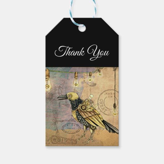 Steampunk Raven bedankt Cadeaulabel (Voorkant)