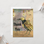 Steampunk Raven bedankt Kaart (Voorkant / Achterkant in situ)