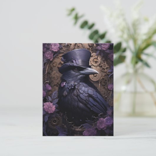 Steampunk Raven Briefkaart (Staand voorkant)