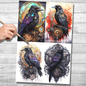 Steampunk Raven Collage 1 Decoupage papier