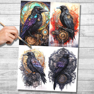 Steampunk Raven Collage 1 Decoupage papier