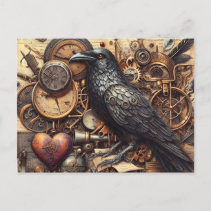 Steampunk Raven Collage Briefkaart