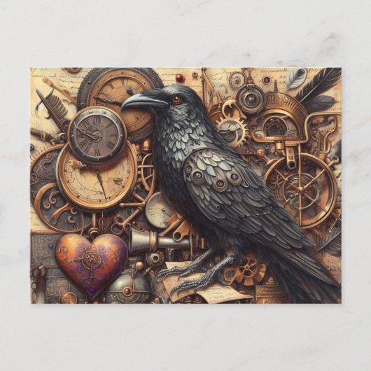 Steampunk Raven Collage Briefkaart (Voorkant)