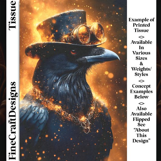 Steampunk Raven Crow, Fire Embers DF4R Decoupage Tissuepapier