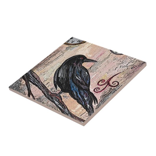 Steampunk Raven en klokken Tegeltje (Zijkant)