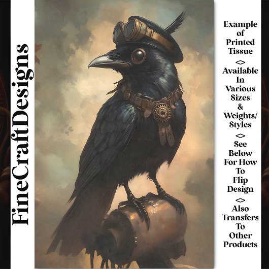 Steampunk Raven, Goggles & Collar BQ9 Decoupage Tissuepapier