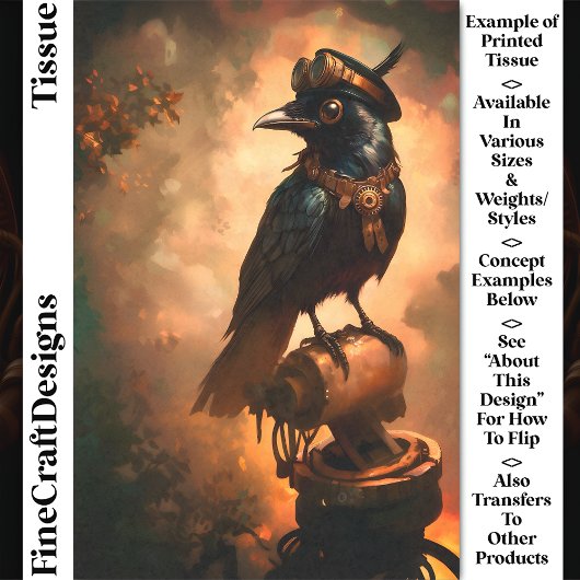 Steampunk Raven, Goggles & Collar CT1 Decoupage Tissuepapier