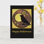 Steampunk Raven Halloween Wenskaart Kaart (Gele Bloem)