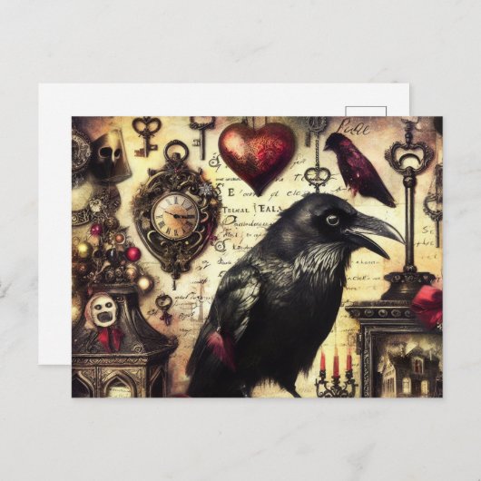 Steampunk Raven Horror Collage Briefkaart (Voorkant / Achterkant)
