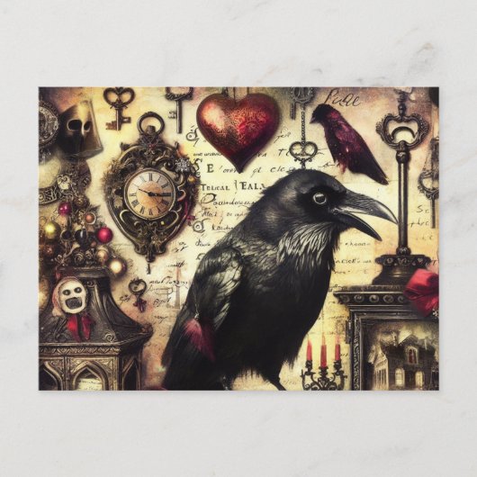 Steampunk Raven Horror Collage Briefkaart (Voorkant)