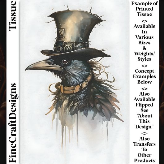 Steampunk Raven In Top Hat & Collar BQ5 Decoupage Tissuepapier