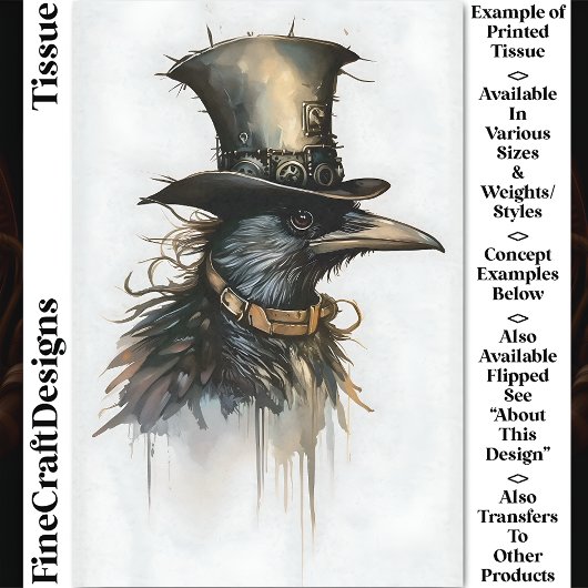 Steampunk Raven in Top Hat & Collar CV4 Decoupage Tissuepapier