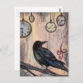 Steampunk Raven met klokken Briefkaart (Voorkant / Achterkant)