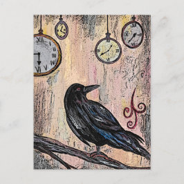 Steampunk Raven met klokken Briefkaart