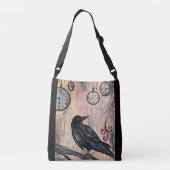 "Steampunk Raven met klokken" Crossbody Tas (Achterkant)