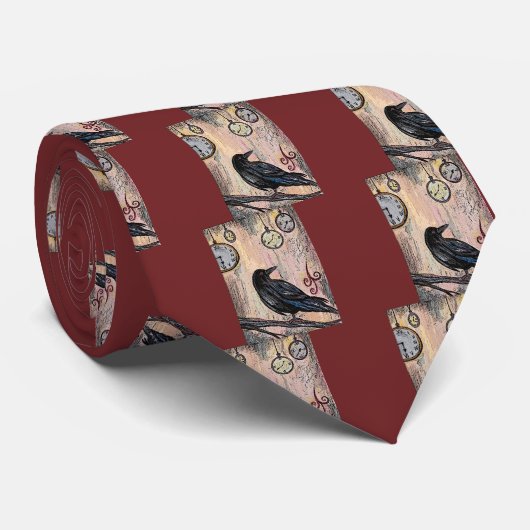 Steampunk Raven met klokken Stropdas (Opgerold)