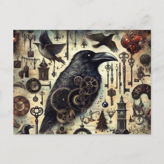 Steampunk Raven Poe Collage Briefkaart (Voorkant)
