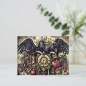 Steampunk Raven Poe Surreal Collage Briefkaart (Staand voorkant)