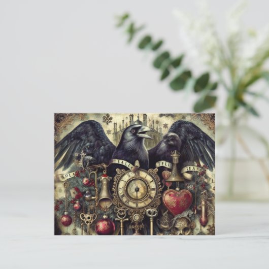 Steampunk Raven Poe Surreal Collage Briefkaart (Staand voorkant)