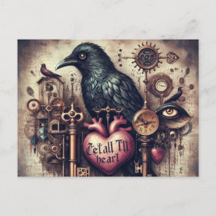 Steampunk Raven Tell Heart Collage Briefkaart