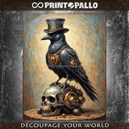 Steampunk raven with top hat and skull -  tissuepapier