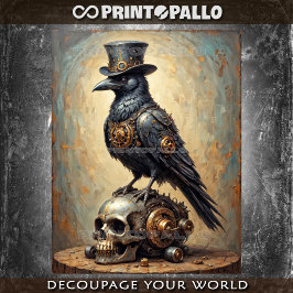 Steampunk raven with top hat and skull -  tissuepapier