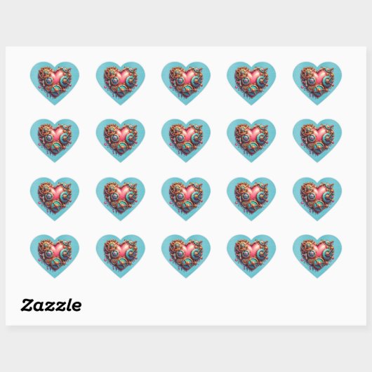 Steampunk Red Blue en Gold Heart Hart Sticker (Vel)