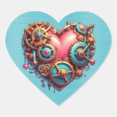 Steampunk Red Blue en Gold Heart Hart Sticker (Voorkant)