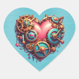 Steampunk Red Blue en Gold Heart Hart Sticker