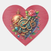 Steampunk Red Blue en Gold Heart Hart Sticker (Voorkant)