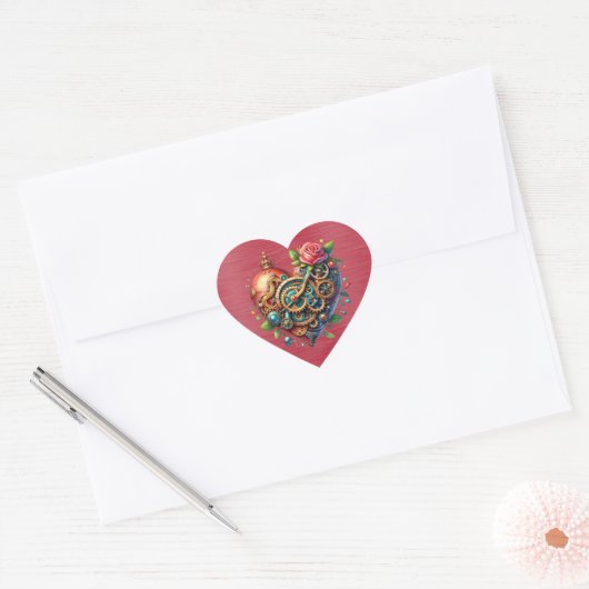 Steampunk Red Blue en Gold Heart Hart Sticker (Envelop)