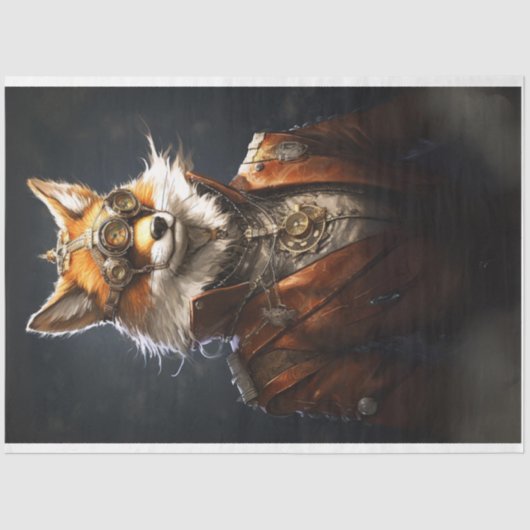 Steampunk Red Fox Uniform Decoupage Tissuepapier (Voorkant)
