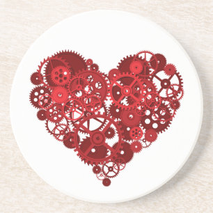 Steampunk Red Gears Heart Zandsteen Onderzetter