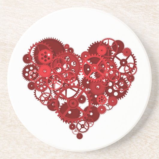 Steampunk Red Gears Heart Zandsteen Onderzetter (Voorkant)