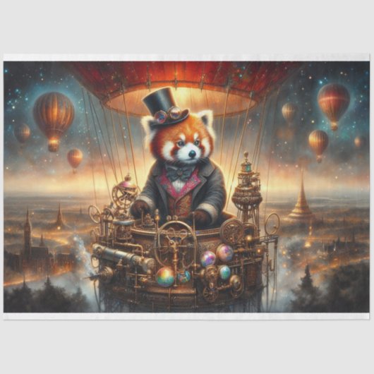 Steampunk Red Panda Adventure Decoupage Tissuepapier (Voorkant)