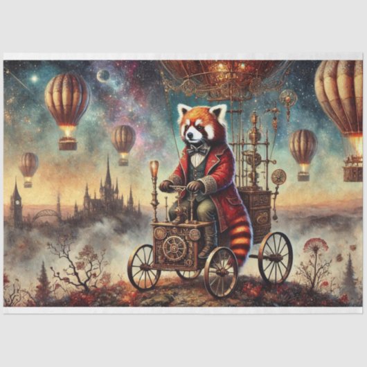 Steampunk Red Panda Balloon Voyage Decoupage Tissuepapier (Voorkant)
