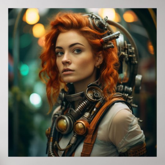 Steampunk Redhead Warrior Meisje Poster (Voorkant)