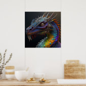 Steampunk regenboogdraak portret AI art Poster (Keuken)