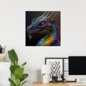 Steampunk regenboogdraak portret AI art Poster (Thuiskantoor)