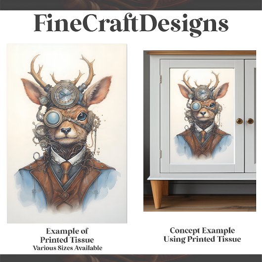 Steampunk Reindeer Gears Goggles Vest D8 Decoupage Tissuepapier