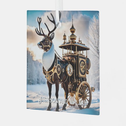 Steampunk Reindeer Glas Ornament (Voorkant links)