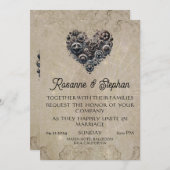 Steampunk Retro Hart van Gears Bruiloft Kaart (Voorkant / Achterkant)