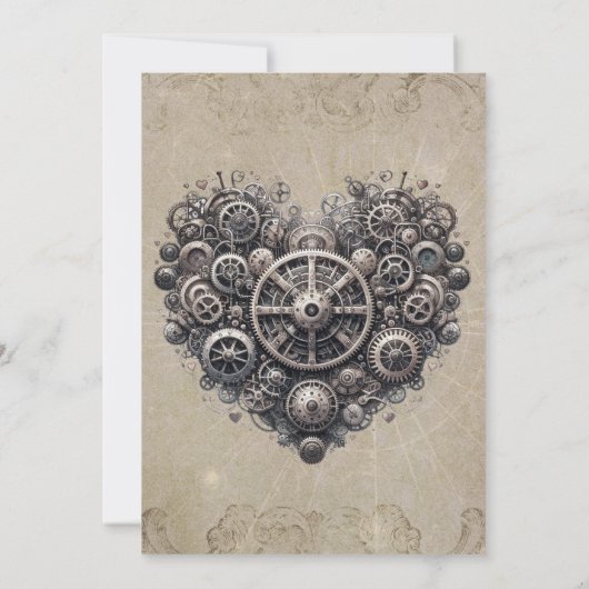Steampunk Retro Hart van Gears Bruiloft Kaart (Achterkant)